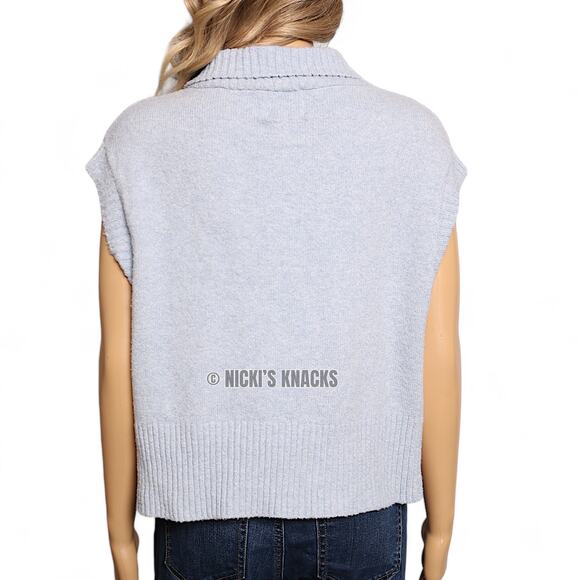 Pink Rose Light Blue Quarter Zip Sweater Vest Ribbed Collar Knit Top Size M - Picture 10 of 15